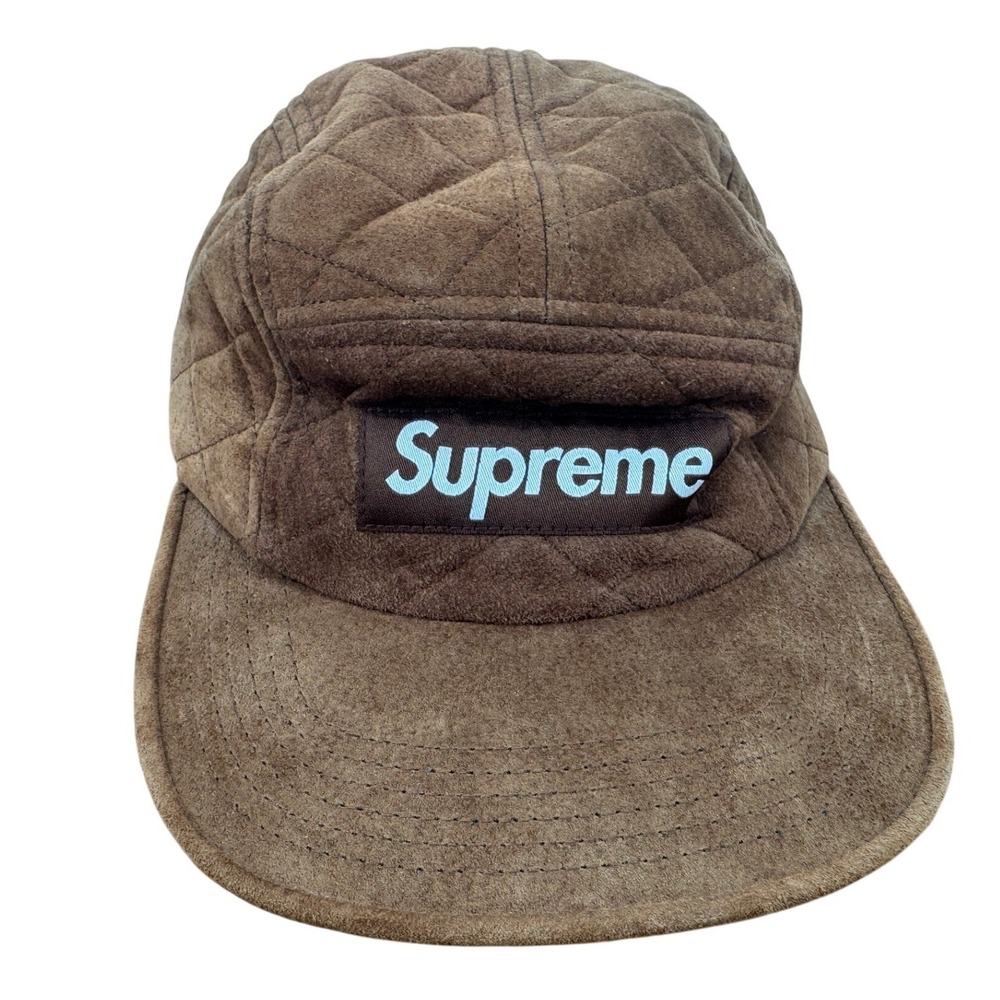 Supreme Quilted Suede 5 Panel Camp hat Cap Mens OS Brown Box Logo Hat Streetwear
